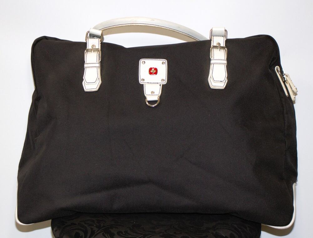 Swiss Gear Black Duffle Bag – White Trim, Travel Gym Weekender, Zip Closure